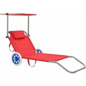 Chaise longue pliable avec auvent et roues Acier Rouge