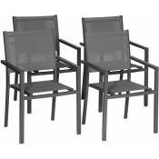 Happy Garden - Lot de 4 chaises en aluminium anthracite