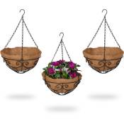 Relaxdays - Pot de fleurs en lot de 3, métal & fibres