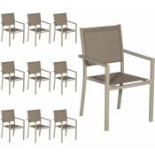 Happy Garden - Lot de 10 chaises en aluminium taupe