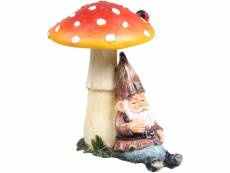 Mini nain de jardin en résine assis champignon