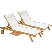 Oviala - Lot de 2 bains de soleil avec coussin et tablette