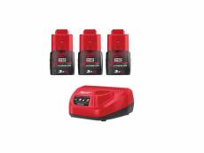 Milwaukee - pack de 3 batteries m12 b3 red lithium-ion