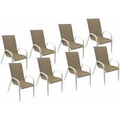 Lot de 8 chaises marbella en textilène taupe - aluminium