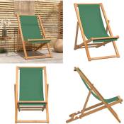 Chaise de plage pliable Bois de teck solide Vert -