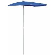 Demi-parasol de jardin avec mât 180x90 cm Bleu azuré