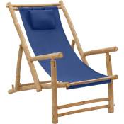 Chaise de terrasse Bambou et toile Bleu marine Vidaxl