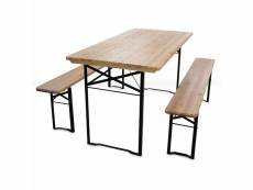 Lot de 10 table et 2 bancs en bois pliants 180x80x76cm