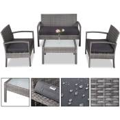 Salon de jardin en polyrotin gris 7 pièces chaises