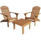 Lot de 2 fauteuils de jardin en bois avec un repose-pieds/table