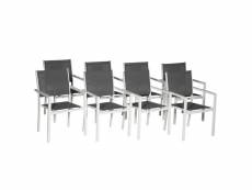 Lot de 8 chaises en aluminium blanc - textilène gris
