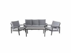 Canapé 3 places+2 fauteuils+table basse,coussins grise