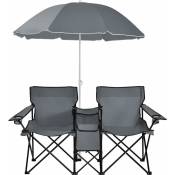 Chaise de Camping Pliante 2 Places avec Parasol, Fauteuil