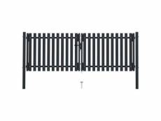 Vidaxl portail de clôture à double porte acier 306x150