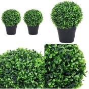 Plantes de buis artificiel 2 pcs avec pots Boule Vert