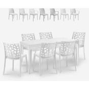 Salon de jardin table 150x90cm 6 chaises blanches Sunrise
