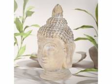 Statue de tête de bouddha beige/gris, 45x39x78 cm,