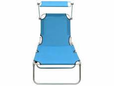 Vidaxl chaise longue pliable avec auvent acier turquoise