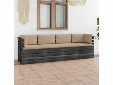Canapé palette de jardin 4 places avec coussins bois