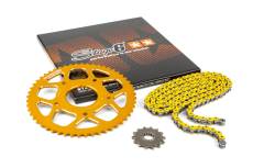 Kit chane 14x53 - 420 Stage6 alu CNC Jaune Peugeot / Rieju