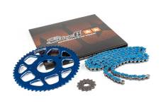 Kit chane 13x53 - 420 Stage6 alu CNC Bleu Peugeot / Rieju