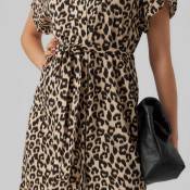 Robe chemise manches courtes imprimé léopard Femme