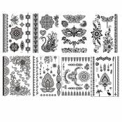 NOVAGO Pack de 8 Grandes Planches de 21x15 cm de Tatouages éphémères motifs variés (Noir)