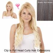 Extensions de Cheveux Ondulées à Clips Couleur Châtain Naturel | Tête Entière 10 Clips | Fibre Effet