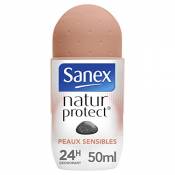 SANEX - Déodorant à Bille Natur Protect Peaux Sensibles - Déodorant pour Homme et Femmes à la Pierre d'Alun - Efficacité 24 h - 50 ml