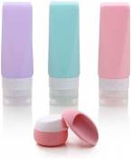 Tenlacum Lot de 5 flacons de voyage en silicone anti-fuite et rechargeables sans BPA pour shampoing, cosmétiques, lotions, articles de toilette, douch