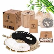 Tampons de maquillage Healthy Family, réutilisable, coton de bambou, ensemble de 20 pieces contient un pot de rangement en bambou, 2 sacs à linge et d