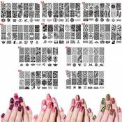 Lot de 10 plaques de stamping pour nail art, motifs