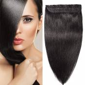 Extension a Clip Cheveux Naturel Epais Rajout Cheveux Humain Lisse Monobande Une Pièce - Remy Human Hair (#1B NOIR NATUREL, 45CM 90g)