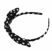 bandeau avec porte-cles - TOOGOO(R) Noir mignon oreille de lapin blanc pois noeud a deux boucles Alice bandeau/bandeau + porte-cles