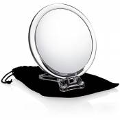 Fantasia Miroir de voyage pliable en acrylique double face avec grossissement 10x avec poignée, miroir de maquillage avec étui cadeau en velours Trans