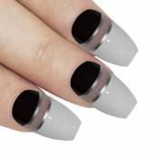 Faux Ongles Bling Art Noir Blanc Glossy Ballerine Cercueil 24 Longue Faux bouts d'ongles acrylique avec colle