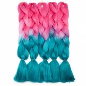 24 Pouces Meches de Cheveux Pour Tresse Africaine 5PCS Extension De Cheveux Tresses Yaki 500g Ombre Hair Braids - Rose & Bleu