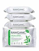 RAWGANIC Lingettes Démaquillantes Bio | Visage, Yeux, Lèvres | Coton Bio Biodégradable | Aloe Vera Thé Vert | Sans parfum (Boîte de 4 paquets (100 lin
