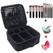 MLMSY Travel Cosmetic Bag Maquillage Train Case Noir avec 14 Pcs Maquillage Premium Pinceaux Set Kit Rose Doré, Blender Éponge et Pinceau Oeuf