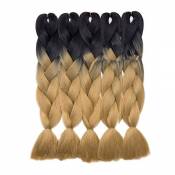 SEGO Kanekalon Jumbo Ombre Tresse Cheveux - Extension de Cheveux Tresse Ombre Crochet Twist Tressage Cheveux 60CM [5 Trames] [Noir à Marron Clair]