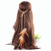 Bandeau avec plumes indiennes Plume de paon Style Hippie - Bandeau bohème Accessoires pour cheveux Déguisement Pour fêtes et festivals