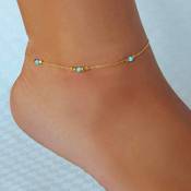 Yienate Bracelet de cheville bohème simple fait à la main avec perles pour femme et fille Doré