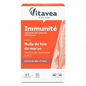 Vitavea - Huile de Foie de Morue - Oméga 3 Vitamine A Vitamine D d'Origine Naturelle - Immunité Défenses Naturelles Fortifiant - riche en EPA DHA - Fa