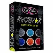 GlitZGlam Kit de Tatouages avec brillantine – “Rockstar” avec 6 Grands Pots de brillantine & 12 Pochoirs Réutilisables pour Tatouages Temporaires