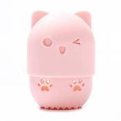 niumanery Creative Cute Hollow Cat Silicone Makeup Sponge Container Drying Holder Powder Puff Cosmetic Basket Stand Travel Carrying Case Pink