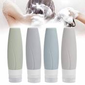 ZJchao Lot de 4 flacons distributeurs vides rechargeables en silicone pour shampooing, gel douche, bouteille de voyage (90 ml)