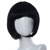 TPulling Perruque femmes❤ Perruque Cosplay Pour femmes❤Maquillage boule de couleur tête d'onde Qi Liu Hai Short Straight cheveux veste de cheveux faux