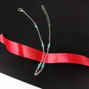 Yienate Bracelet de cheville bohème simple fait à la main avec perles pour femme et fille (argent)
