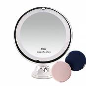 wuxingmeili Miroirs Grossissant x10 Miroir Maquillage Lumineux LED de Voyage avec Ventouse Miroir Grossissant Mural Rotation à 360°Miroir a Poser Idéa