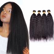 Maxine Yaki Straight Hair 3 Bundles With 9a Grade Human Hair Kinky Straight Hair Extensions (16 18 20 inch,natural black)